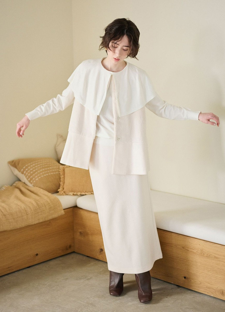 毛絨拼接荷葉下擺背心外套